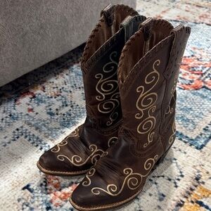 Ariat Girls Brown Western Boots with Swirl Embroidery